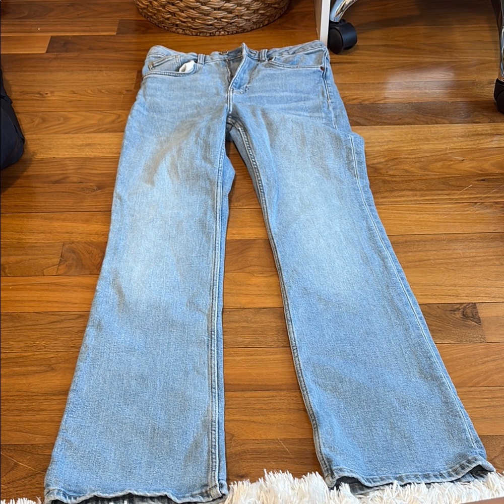 Zara light blue high rise flare jeans
